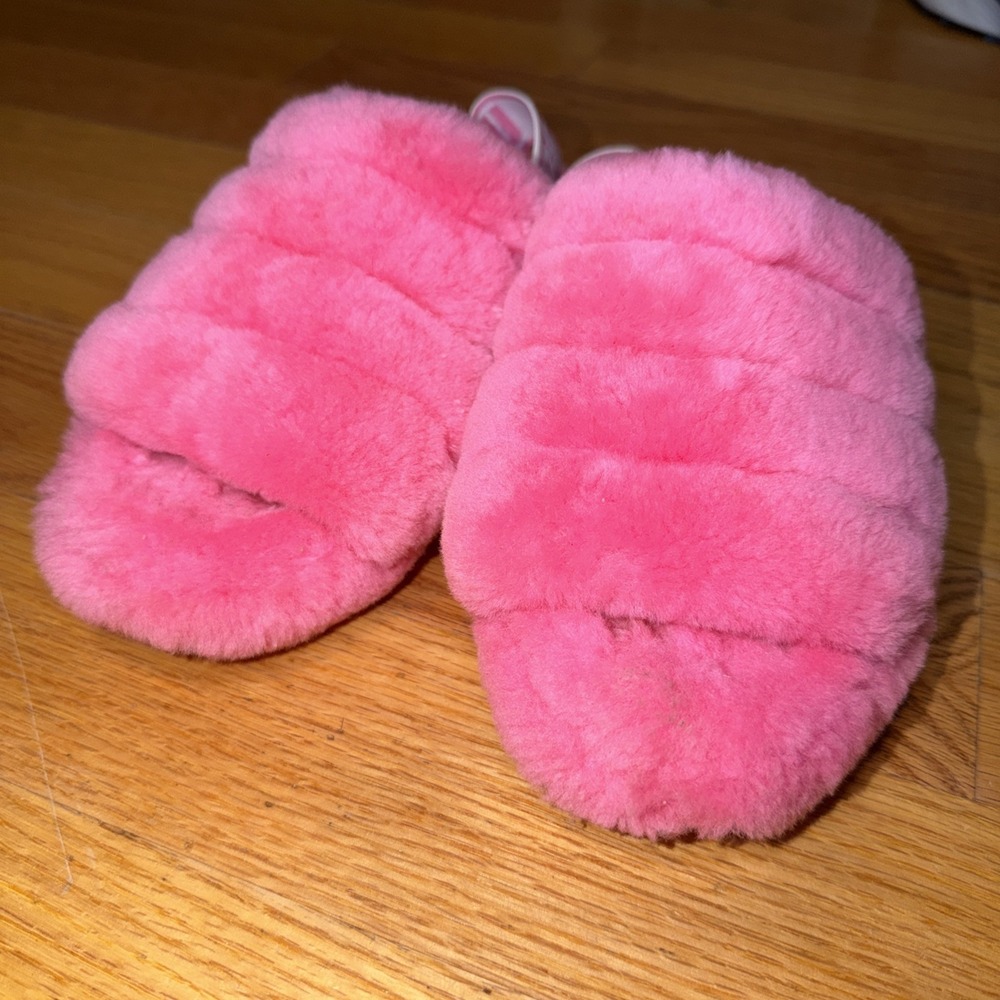 UGG Fluff Yeah Slingback Slide Slippers Womens Size 6 Bright Hot Pink Slip On
